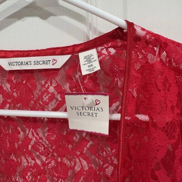 Women’s VTG Victorias Secret Lace Red Robe One‎ Size  (missing Belt) - Picture 4 of 7